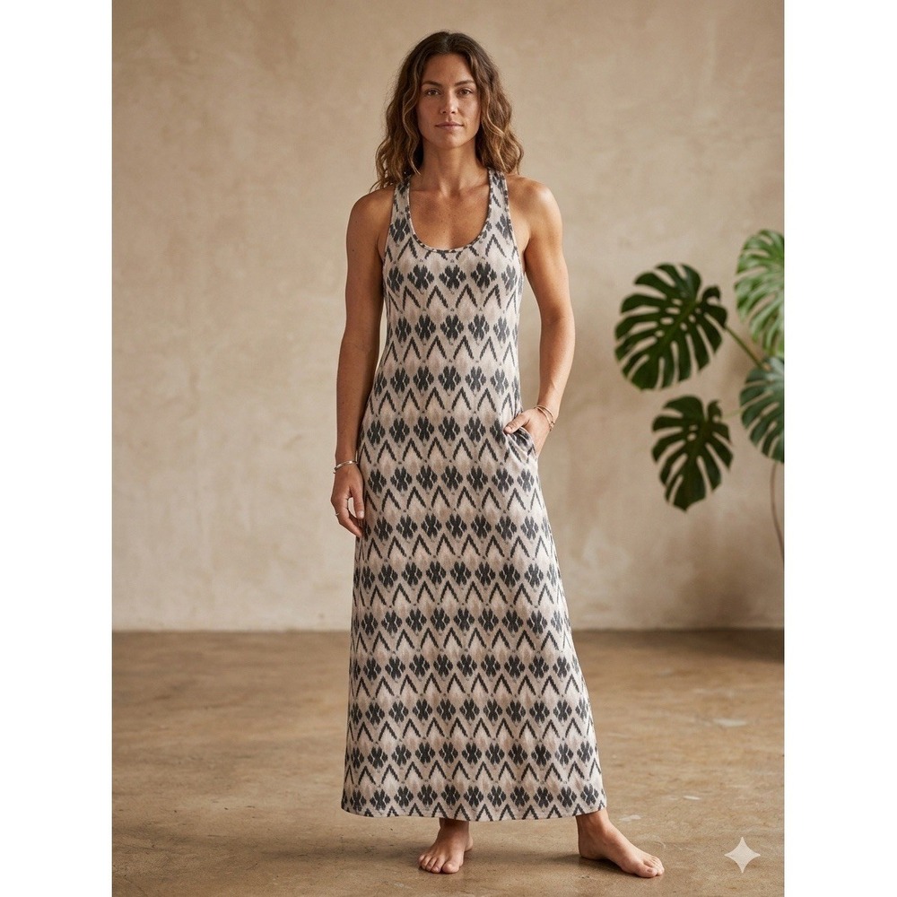 Women's Dress Long Sleeveless Coastal Boho-Chic Organic‎ Cotton Blended Size S